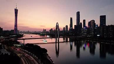 4k航拍唯美黄昏下的广州塔中轴线视频的预览图
